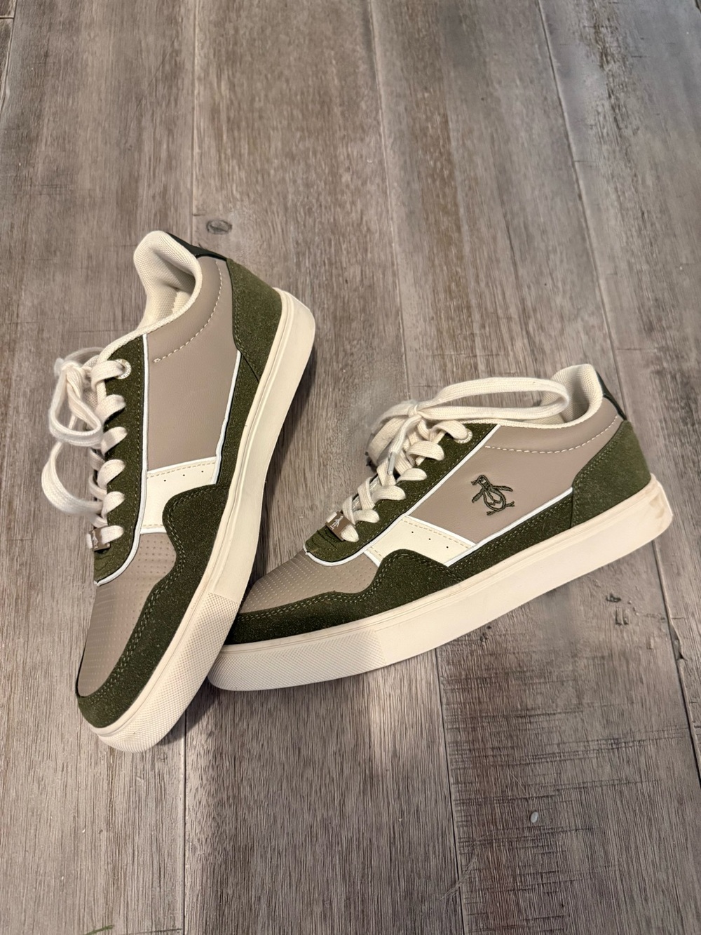 Original Penguin Olive and Cream Low-Top Lace-Up Sneakers